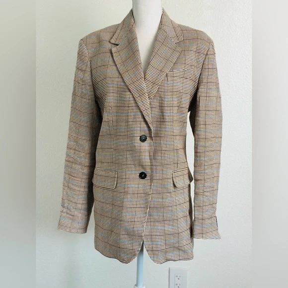Weekend Max Mara Houndstooth Print Cotton and Linen Blend Blazer Size 16 - Picture 3 of 11